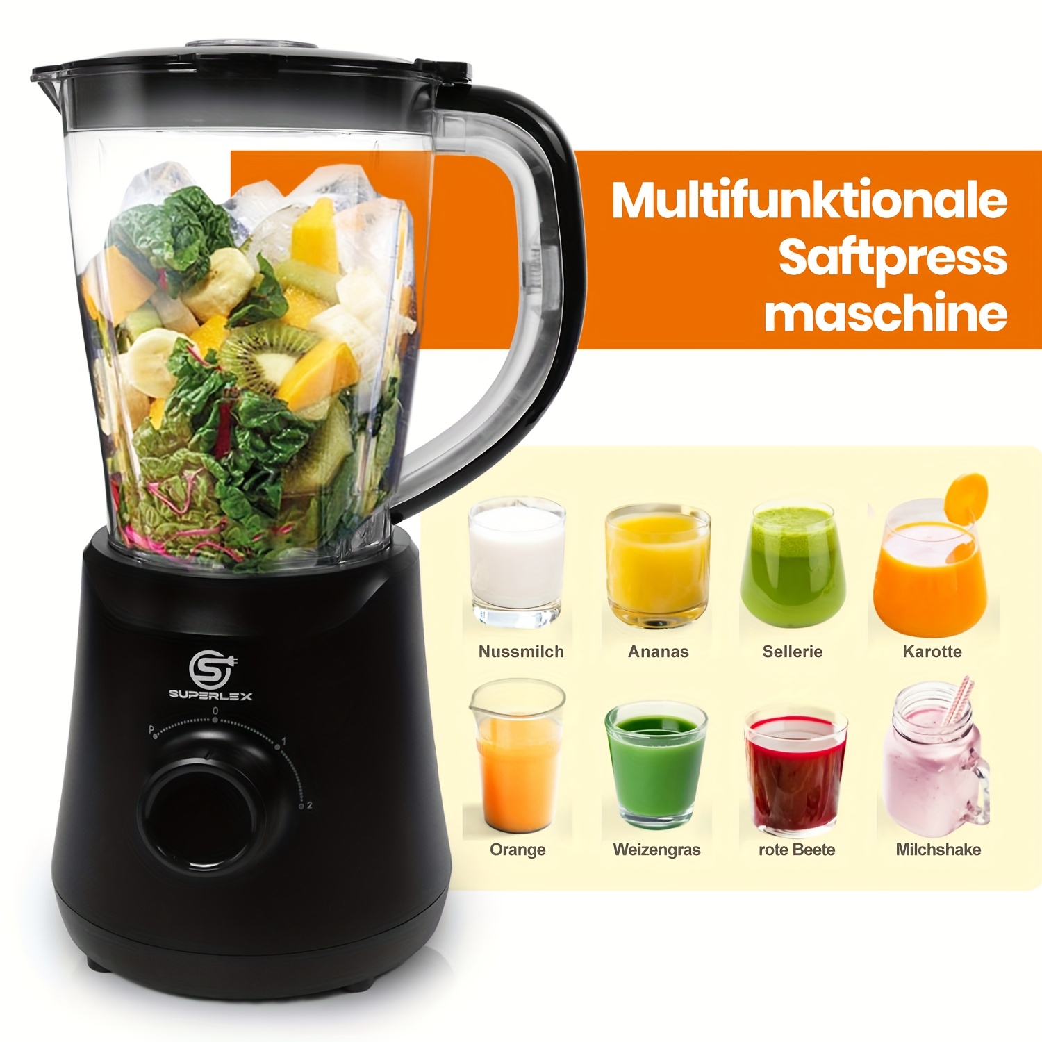 TEMU SUPERLEX 500W Profesjonalny Blender z Dzbankiem 1,5L, 4 Ostrzami, Funkcją Kruszenia Lodu, 2 Prędkościami i Funkcją Pulsacji, Wytrzymały Blender