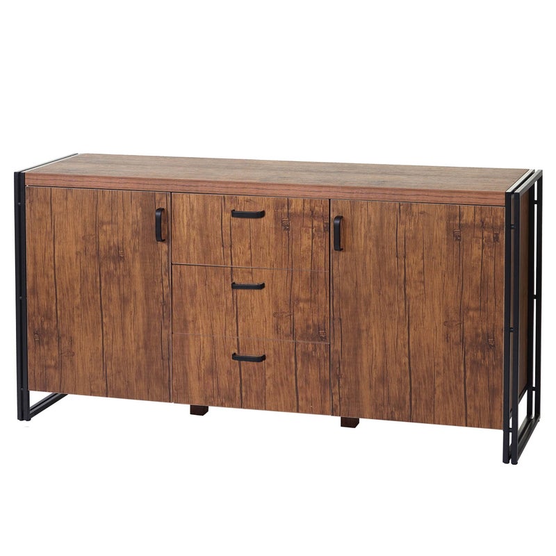 Kredens HWC-A27, komoda, szafka, struktura 3D 2 schowki 80x160x40cm MDF z certyfikatem MVG metal ~ wygląd dzikiego dębu
