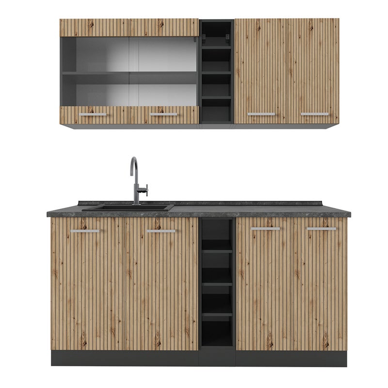 Vicco Kuchnia pojedyncza R-Line, Artisan dąb/antracyt, 160 cm Bez blatu roboczego