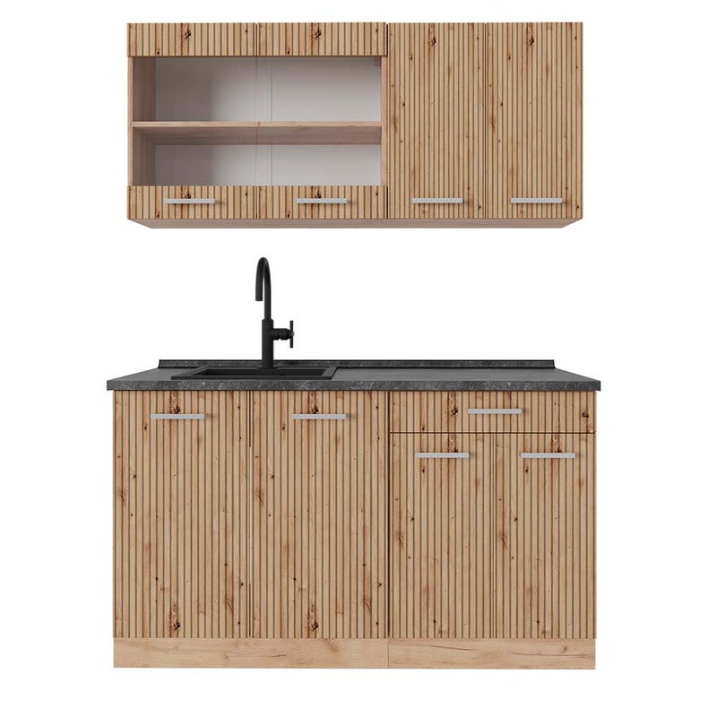 Vicco Pojedyncza kuchnia R-Line, Dąb Artisan/Dąb Goldkraft, 140 cm , BP Antracyt