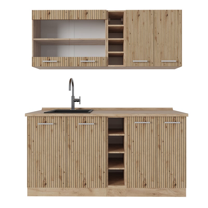 Vicco Pojedyncza kuchnia R-Line, Dąb Artisan/Dąb Goldkraft, 160 cm , BP Dąb