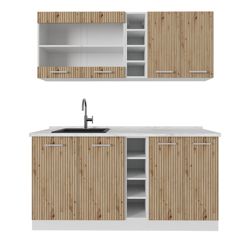 Vicco Pojedyncza kuchnia R-Line, Dąb rzemieślniczy/biały, 160 cm , BP Marmur