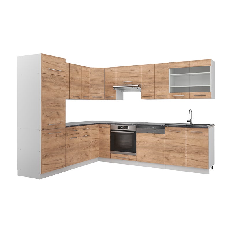 Vicco Kuchnia narożna Fame-Line, Gold power dąb/biały, 287 x 46 cm bez blatu roboczego