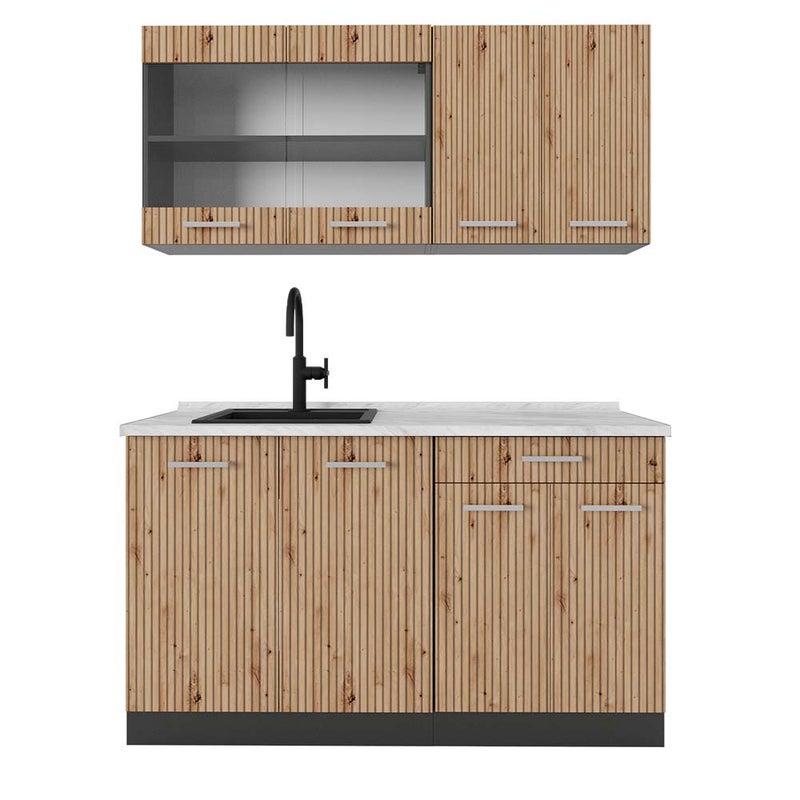 Vicco Pojedyncza kuchnia R-Line, Artisan dąb/antracyt, 140 cm , BP Marmur