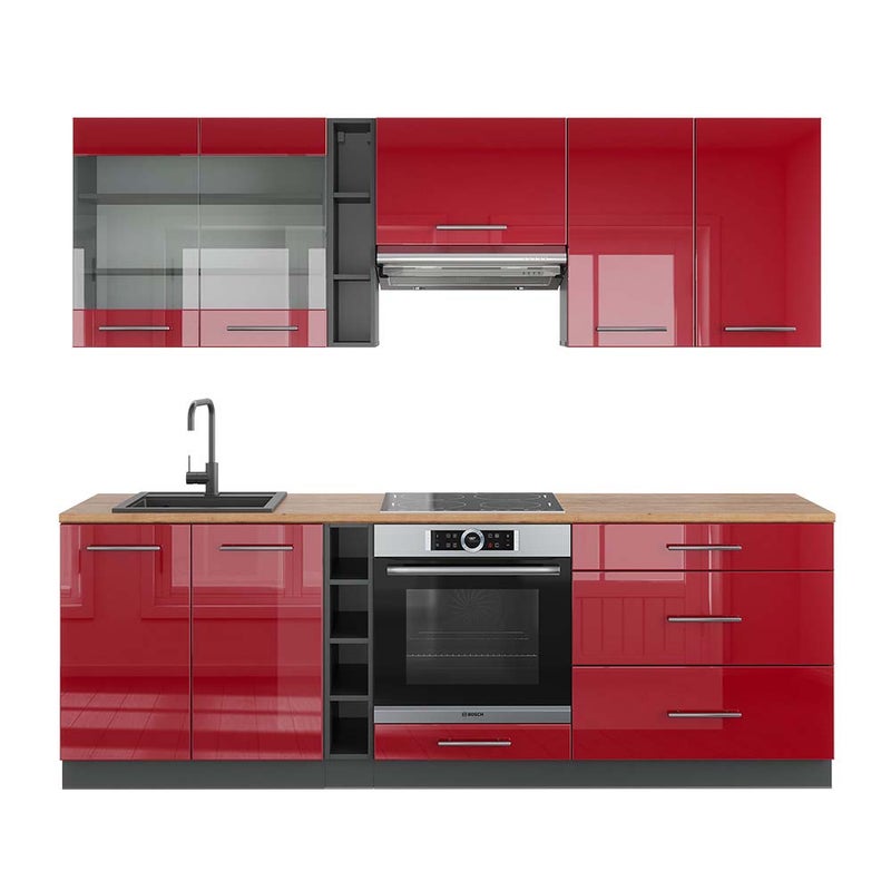 Vicco Szafka kuchenna Fame-Line, Bordowy wysoki połysk/antracyt, 235 cm , BP Dąb