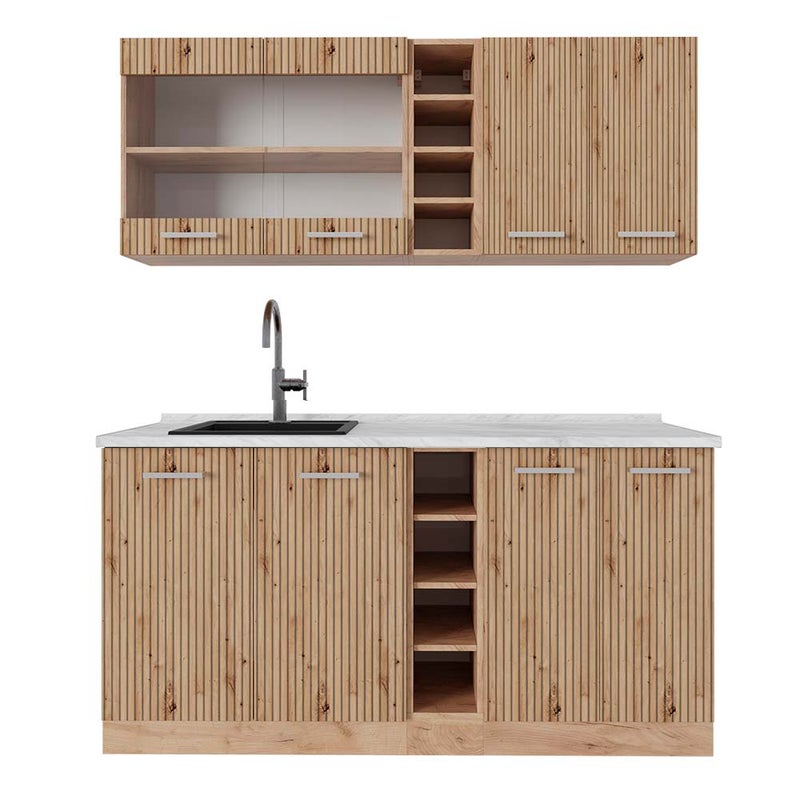 Vicco Pojedyncza kuchnia R-Line, Dąb Artisan/Dąb Goldkraft, 160 cm , BP Marmur