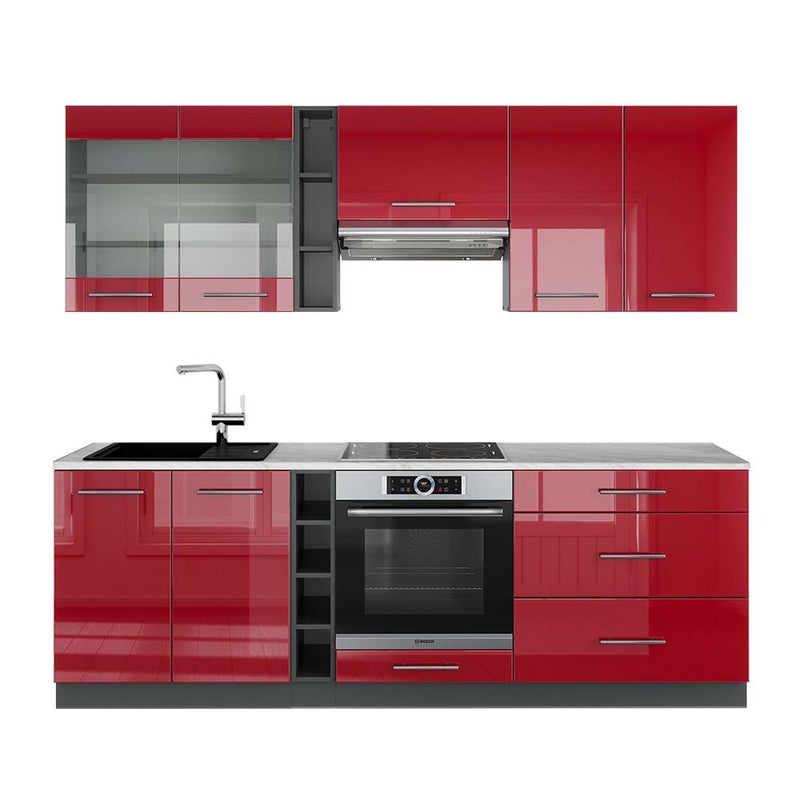 Vicco Szafka kuchenna Fame-Line, Bordowy wysoki połysk/antracyt, 235 cm , BP Marmur