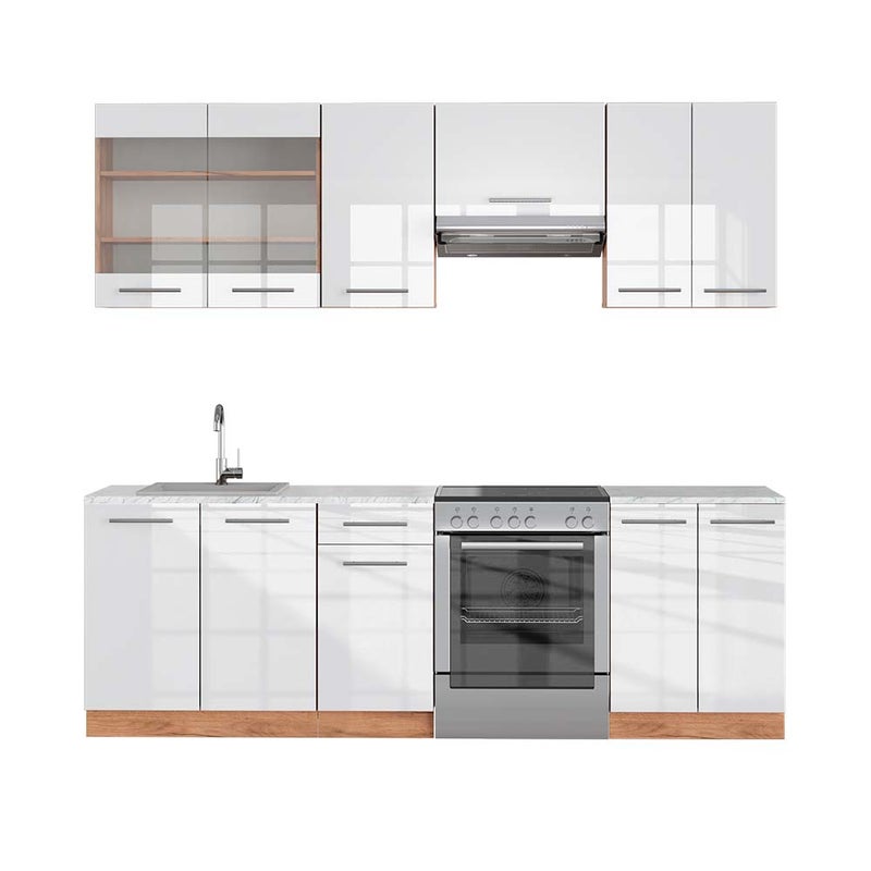 Vicco Aneks kuchenny Fame-Line, Biały wysoki połysk/złoty dąb power, 240 cm , BP Marmur