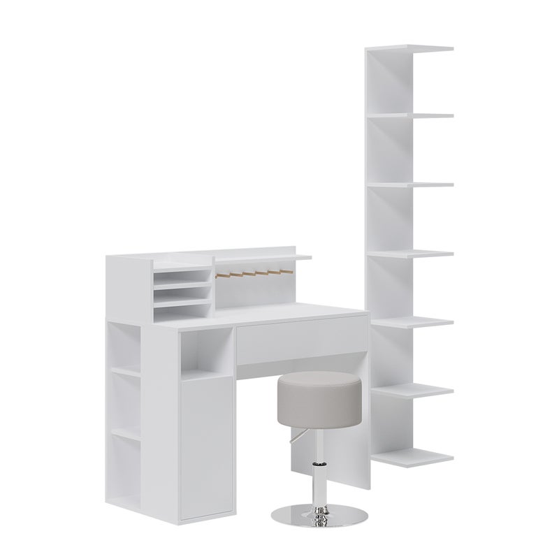 Vicco Biurko , Biały, 3 części, z półką na książki i stołkiem