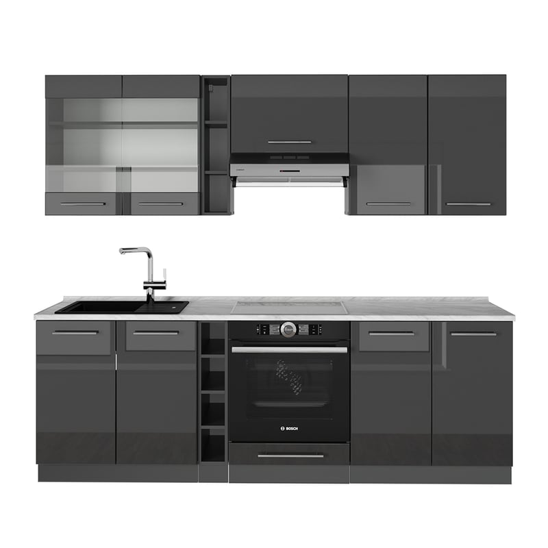 Vicco Zabudowa kuchenna Fame-Line, Antracyt wysoki połysk, 235 cm , BP Marmur