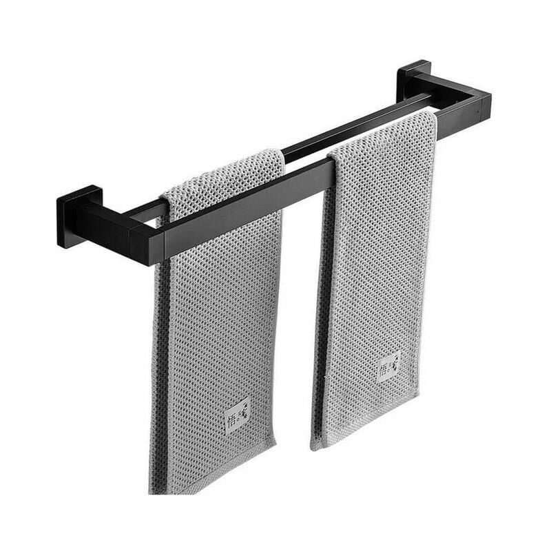 Matowy czarny podwójny wieszak na ręczniki, ścienny, 2 drążki, półka łazienkowa, akcesoria łazienkowe, 40 cm