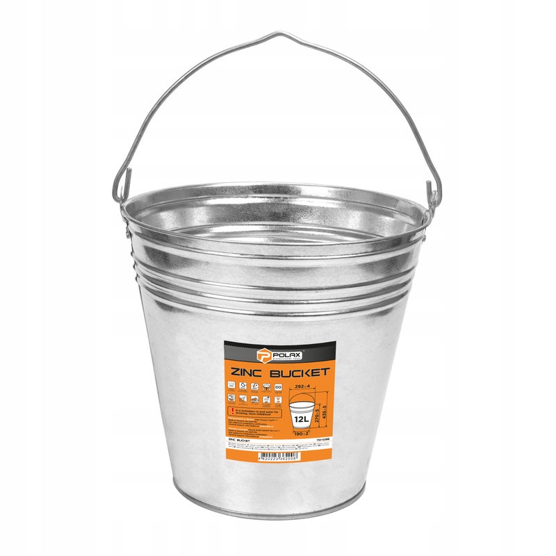 Polax Wiadro ocynkowane 12L metalowe mocne