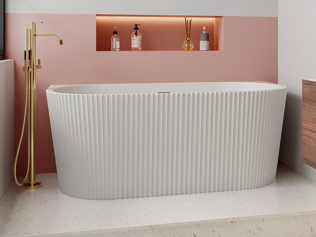 VENTE-UNIQUE Wanna wolnostojąca przyścienna ryflowana - 250 l - 170,5 x 80 x 58,5 cm - Biały z połyskiem - Akryl - ZELINA