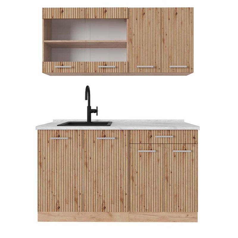 Vicco Pojedyncza kuchnia R-Line, Dąb Artisan/Dąb Goldkraft, 140 cm , BP Marmur