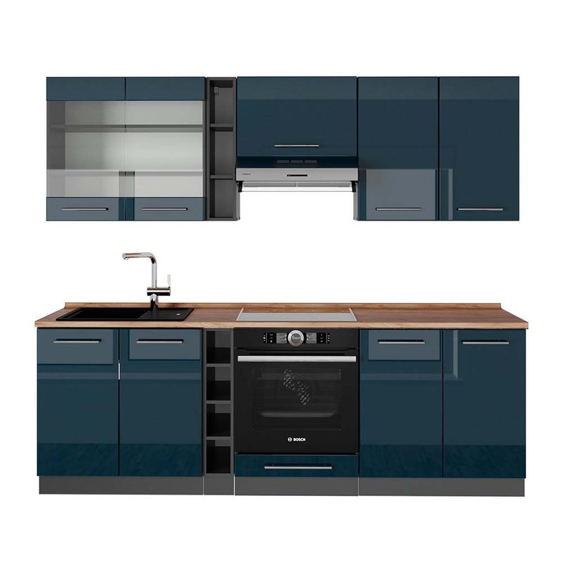 Vicco Szafka kuchenna Fame-Line, Ciemnoniebieski wysoki połysk/antracyt, 235 cm , BP Dąb