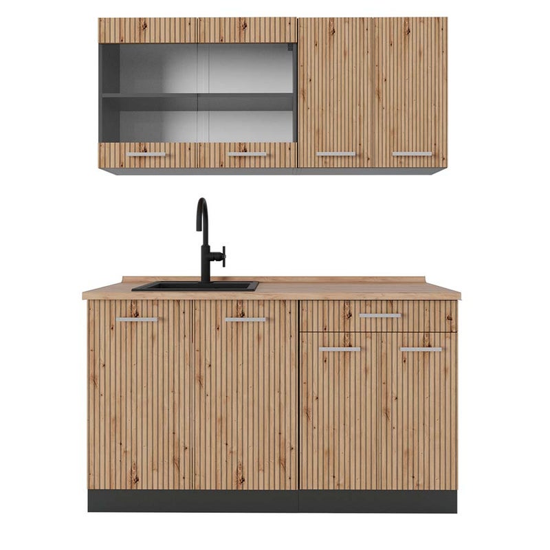 Vicco Pojedyncza kuchnia R-Line, Artisan dąb/antracyt, 140 cm , BP Dąb