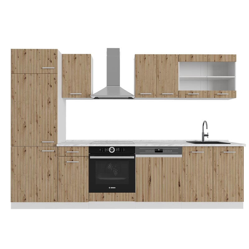 Vicco Aneks kuchenny R-Line, Dąb rzemieślniczy/biały, 300 cm , BP Marmur