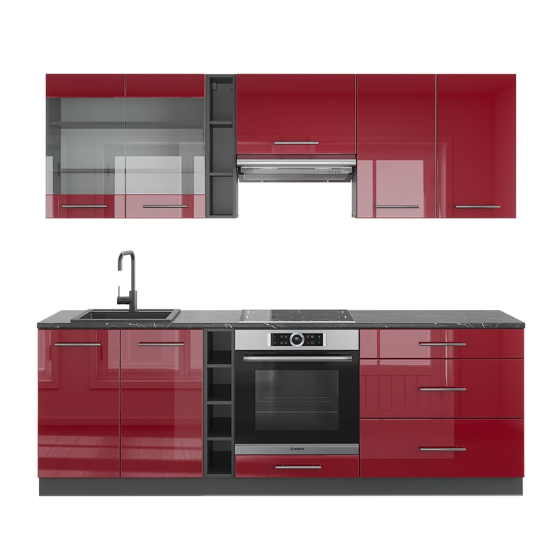 Vicco Szafka kuchenna Fame-Line, Bordowy wysoki połysk/antracyt, 235 cm , BP Antracyt