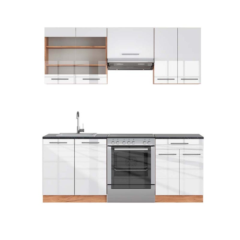 Vicco Aneks kuchenny Fame-Line, Biały wysoki połysk/złoty dąb power, 200 cm , BP Antracyt