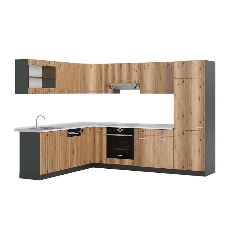 Vicco Kogoszczona kuchnia R-Line, Artisan dąb/antracyt, 287 x 60 cm , BP Marmur
