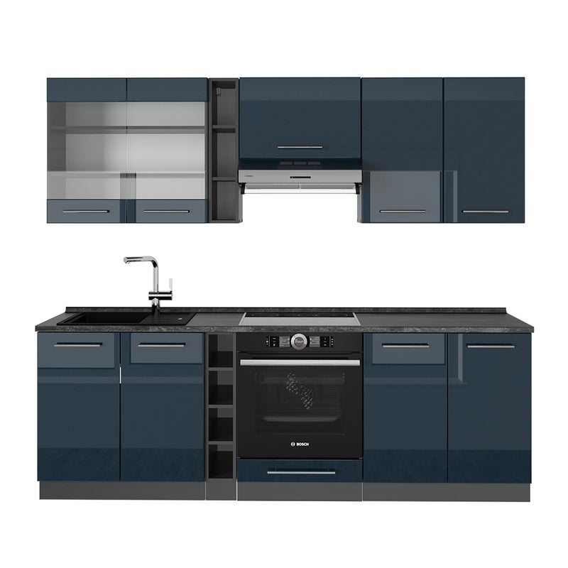 Vicco Szafka kuchenna Fame-Line, Ciemnoniebieski wysoki połysk/antracyt, 235 cm , BP Antracyt