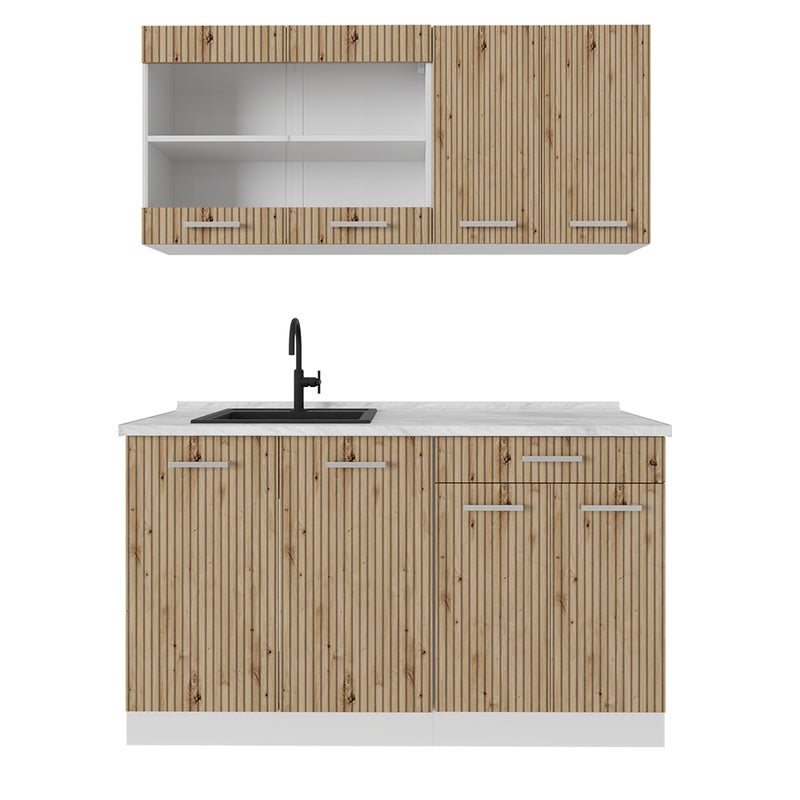 Vicco Pojedyncza kuchnia R-Line, Dąb rzemieślniczy/biały, 140 cm , BP Marmur