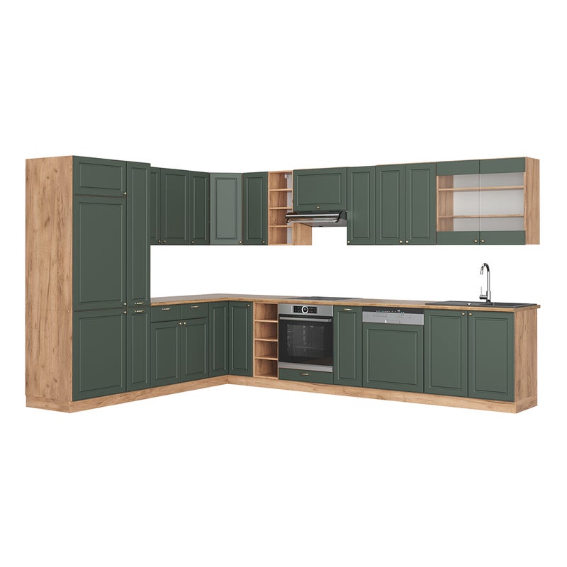 Vicco Kuchnia narożna Fame-Line, Green-Gold Country/Gold Power Oak, 347 x 46 cm bez blatu roboczego