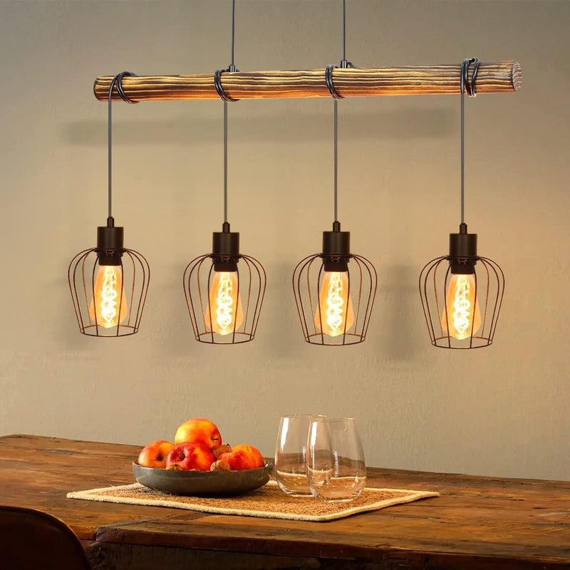 NETTLIFE Retro lampa wisząca Vintage Industrial Wood Czarna lampa wisząca E27