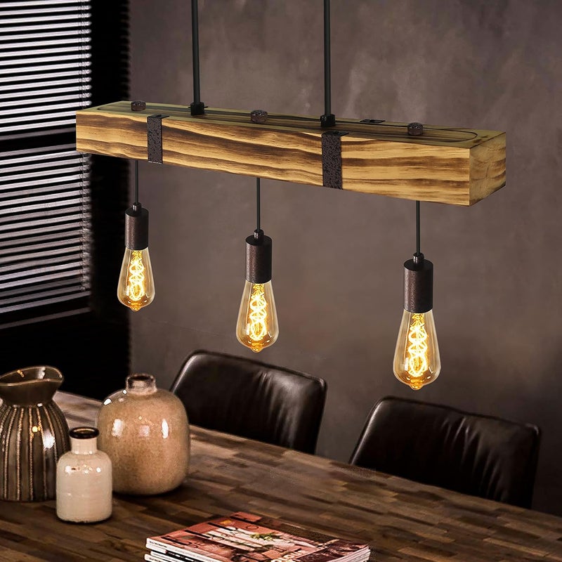 NETTLIFE Lampa wisząca do jadalni, stół jadalny, drewno vintage, E27, lampa wisząca, 61 CM, industrialna