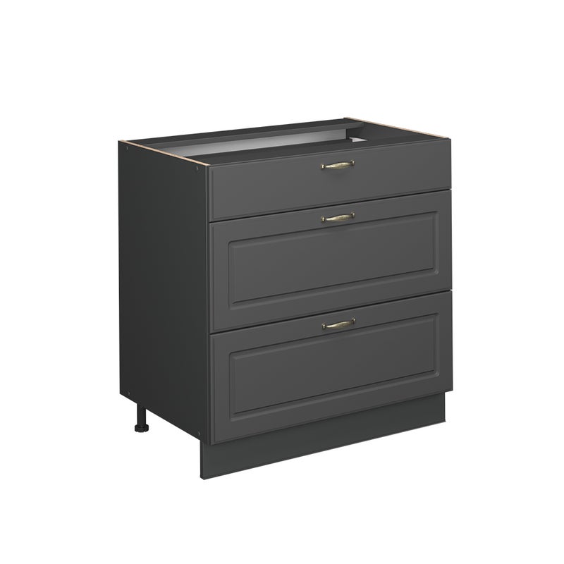 Vicco Szafka dolna do kuchni Fame-Line, Anthrazit-Gold Landhaus, 80 cm z 3 szufladami, BP Marmur