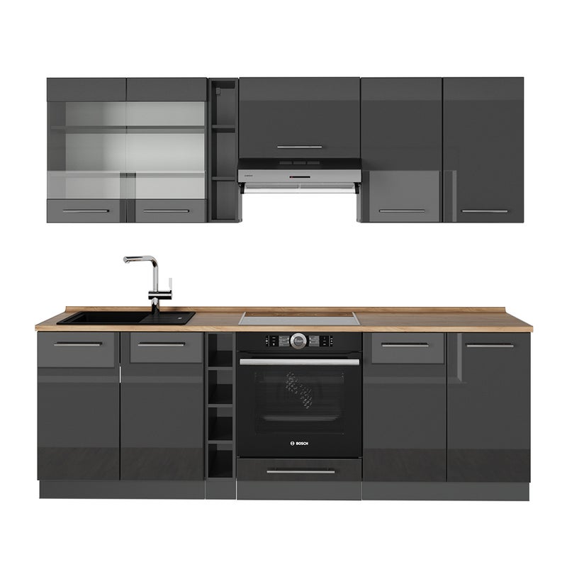 Vicco Zabudowa kuchenna Fame-Line, Antracyt wysoki połysk, 235 cm , BP Dąb