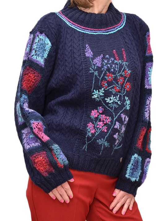 Granatowy sweter z haftami w rozmiarze L/XL