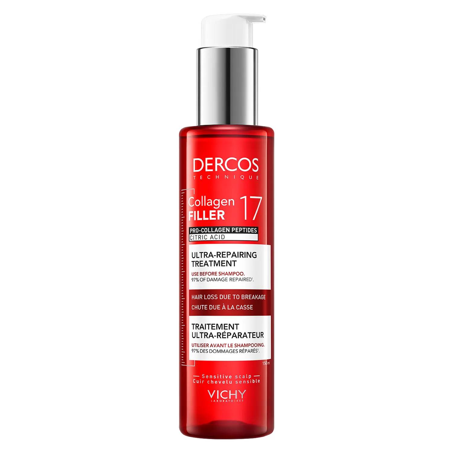 Vichy Dercos Collagen 17 Filler Ultra-Repairing Treatment - ultraregenerująca kuracja przed szamponem, 150 ml