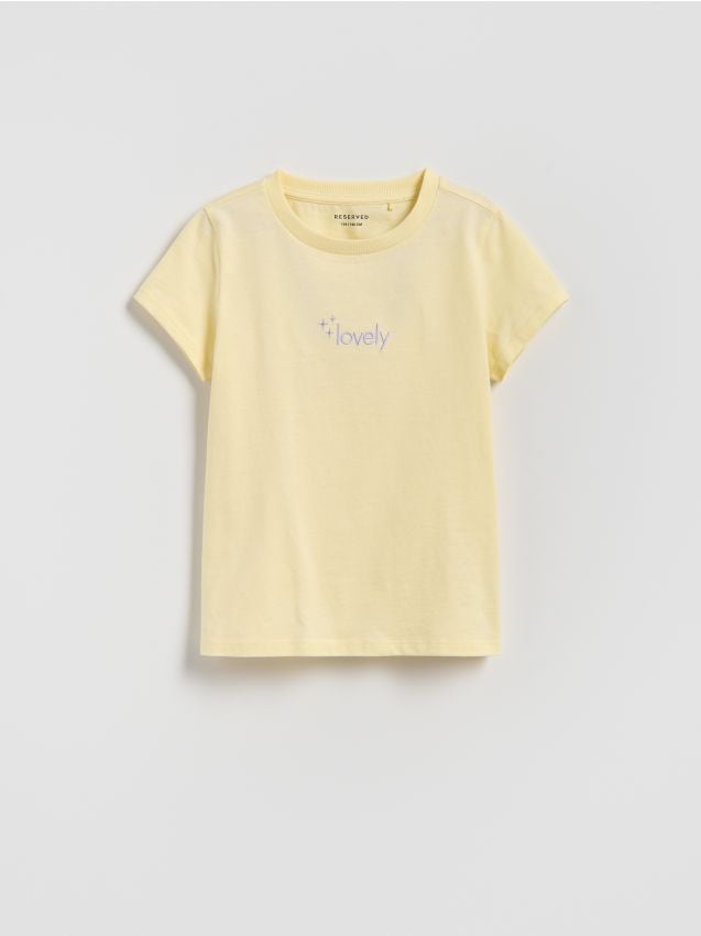 Reserved - T-shirt z haftem - żółty