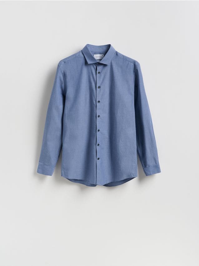 Reserved - Bawełniana koszula regular fit - granatowy