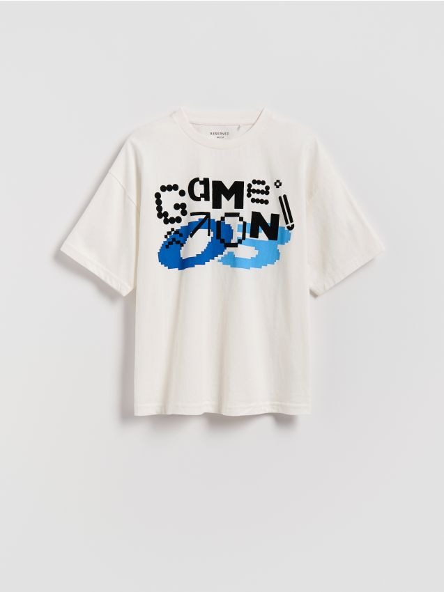 Reserved - Bawełniany t-shirt - złamana biel