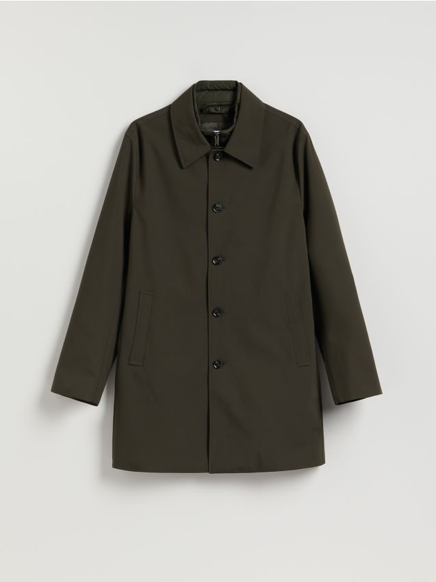 Reserved - Gładki płaszcz z kołnierzem - ciemnozielony