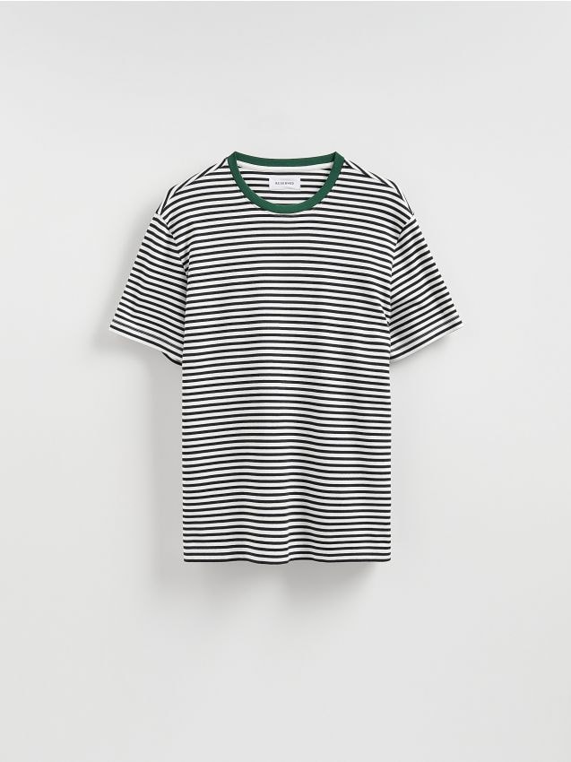 Reserved - T-shirt regular w paski - złamana biel