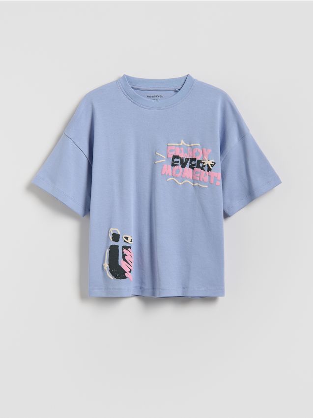Reserved - Bawełniany t-shirt z nadrukiem - jasnoniebieski