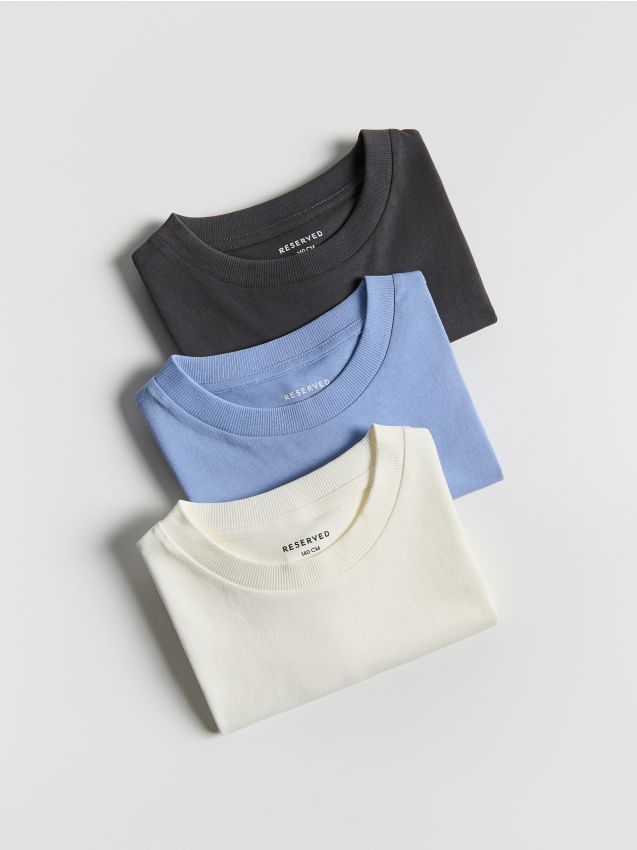 Reserved - Bawełniany t-shirt 3 pack - jasnoniebieski