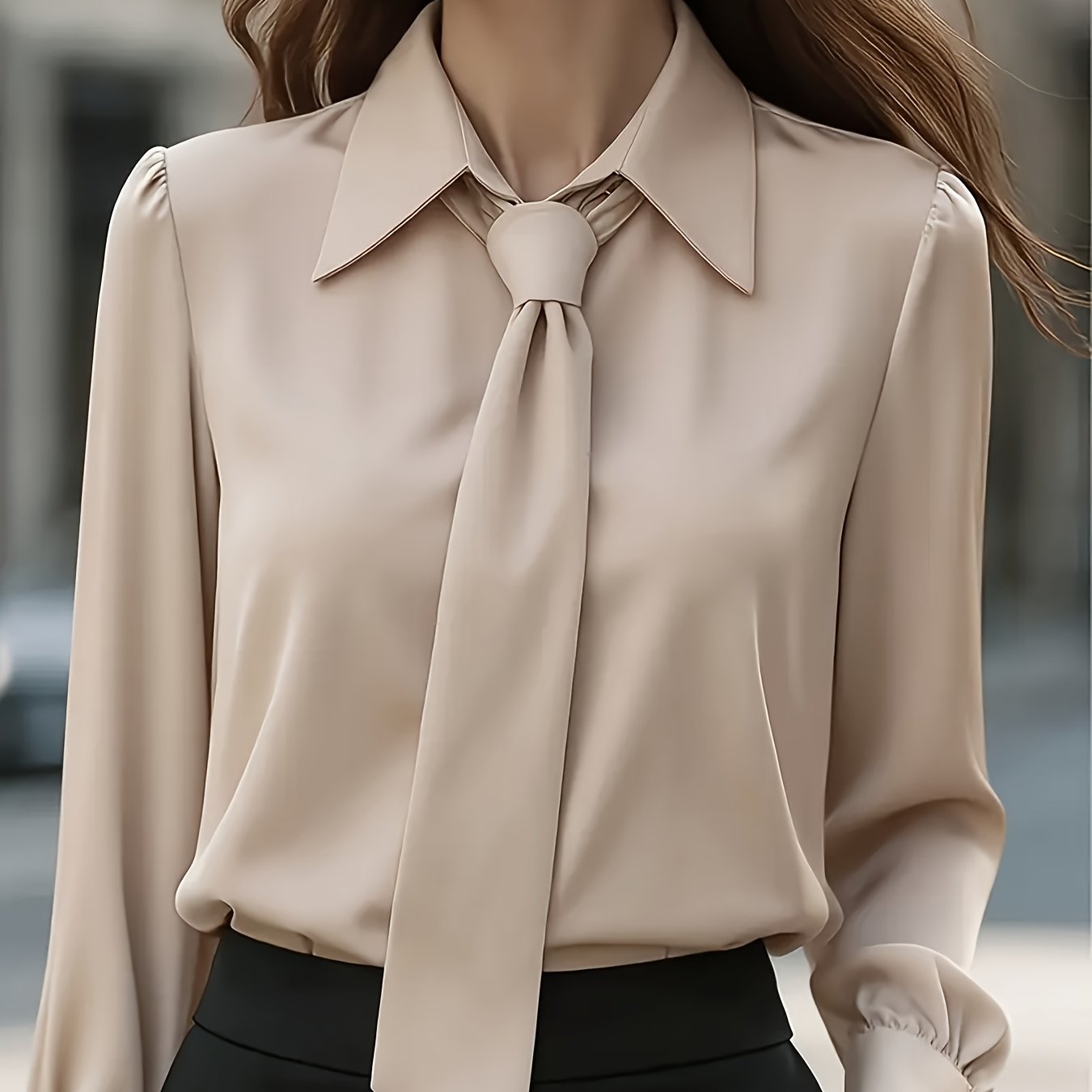 TEMU Elegancka Koszula z Długim Rękawem i Krawatem