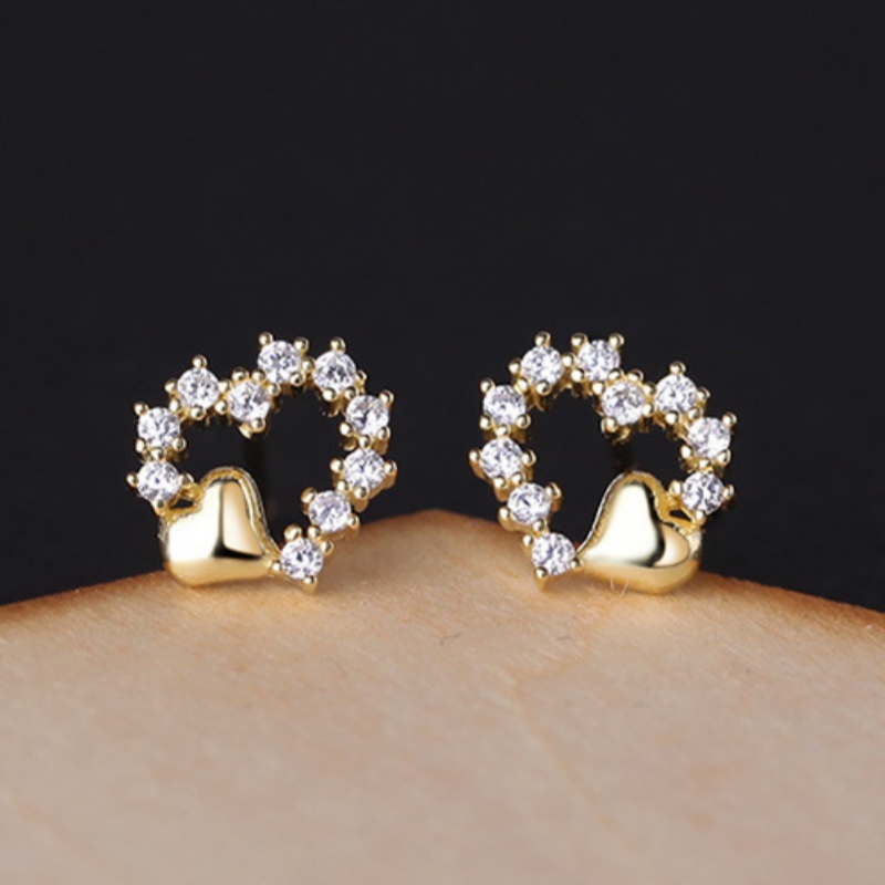 TEMU Damskie kolczyki sztyfty w kształcie z syntetyczną cyrkonią - błyszcząca cyrkonia kubikowa i pozłacana miedziana sztyft, elegancka biżuteria na