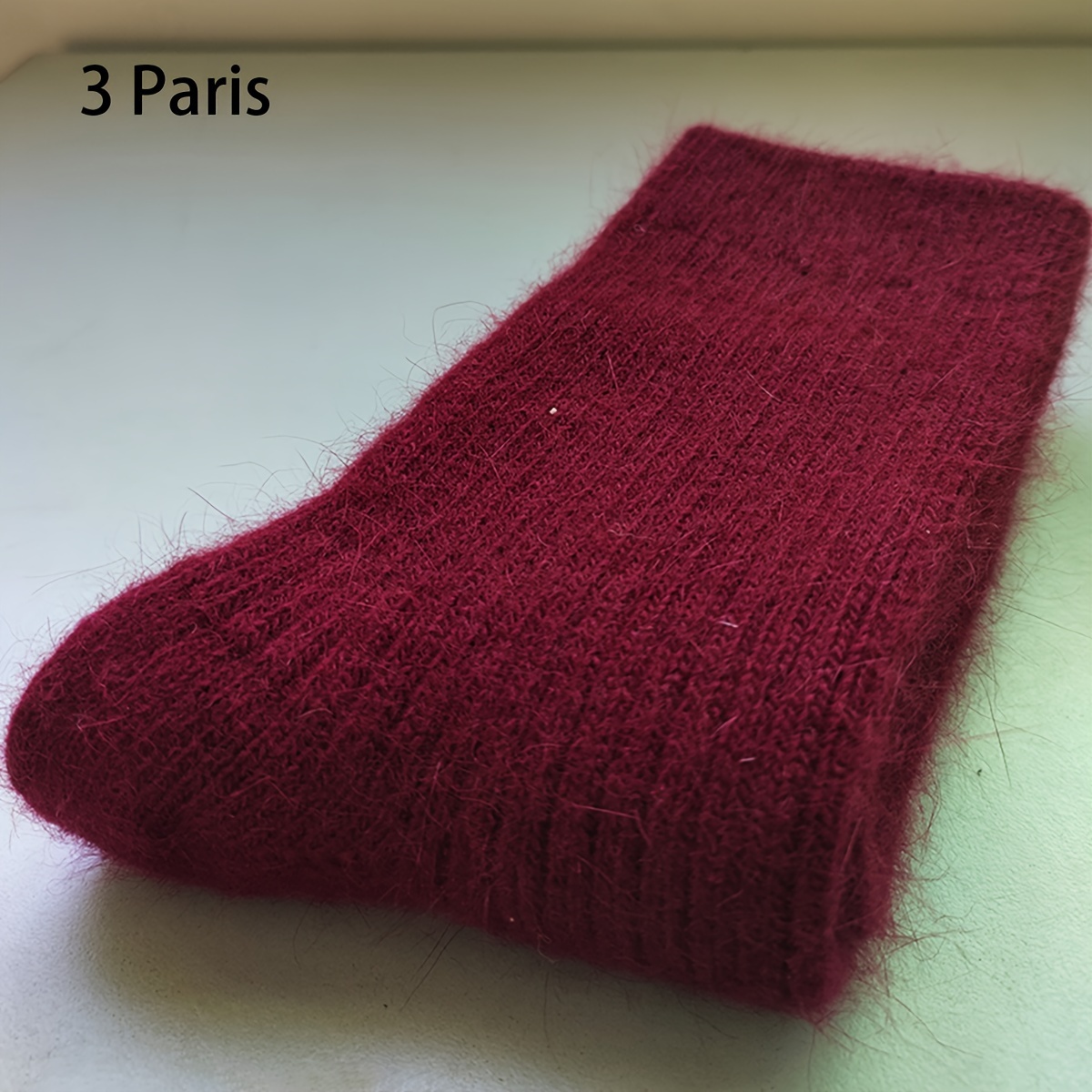 TEMU Zimowe Termiczne Skarpety Damskie z Nadrukiem Króliczej Sierści – Super , Średniej Długości, Jednokolorowe w Paski Boczne, Elegancki Design na