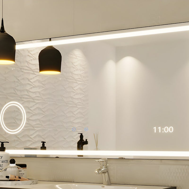 Podświetlane prostokątne lustro łazienkowe z zegarem cyfrowym - 120x50 cm AITANA