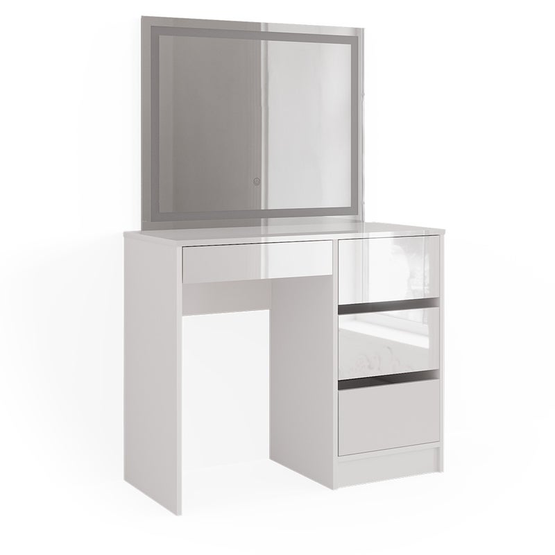 Vicco Stół toaletowy Sherry, Biały wysoki połysk, 90 cm z lusterkiem LED