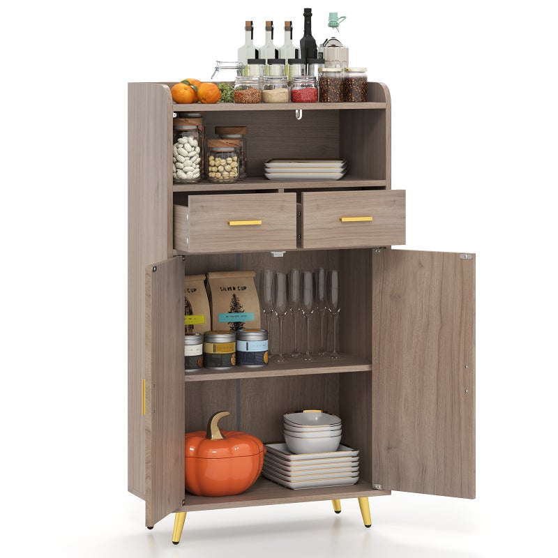 Uniwersalna szafka z podwójnymi drzwiami, 2 szuflady, regulowany regał, szafka do salonu do kuchni, łazienki, salonu, korytarza, drewno