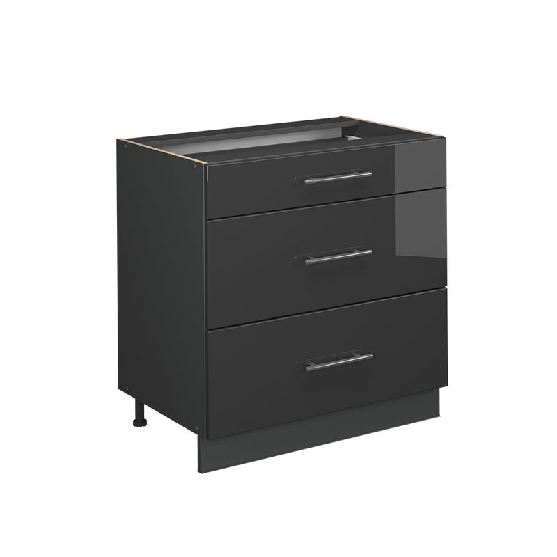 Vicco Szafka dolna do kuchni Fame-Line, Antracyt wysoki połysk, 80 cm z 3 szufladami, BP Dąb