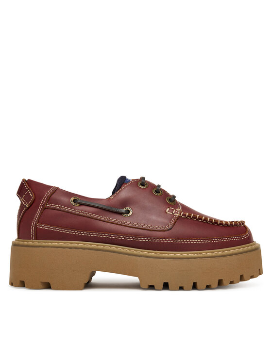 Tommy Jeans Półbuty Archive '01 Boat Shoe Leather EN0EN03003 Bordowy