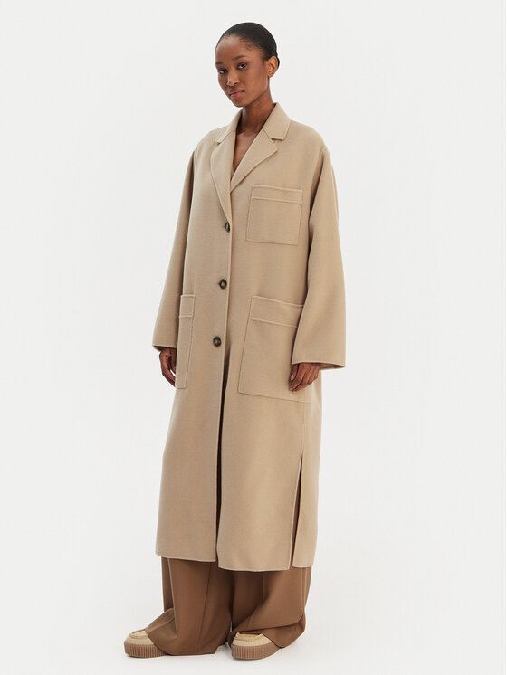 Weekend Max Mara Płaszcz wełniany Galosce 2615011021 Beżowy Relaxed Fit