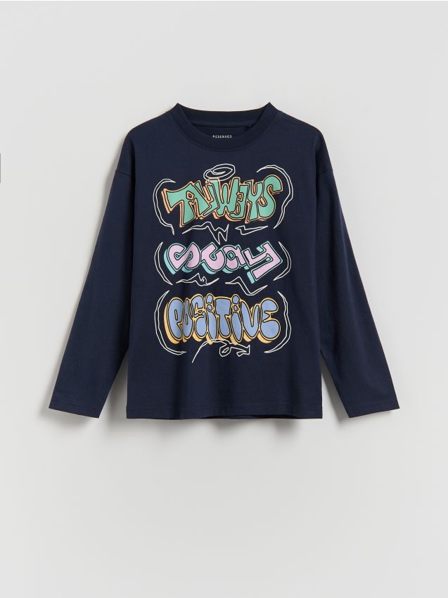 Reserved - Longsleeve z nadrukiem - granatowy